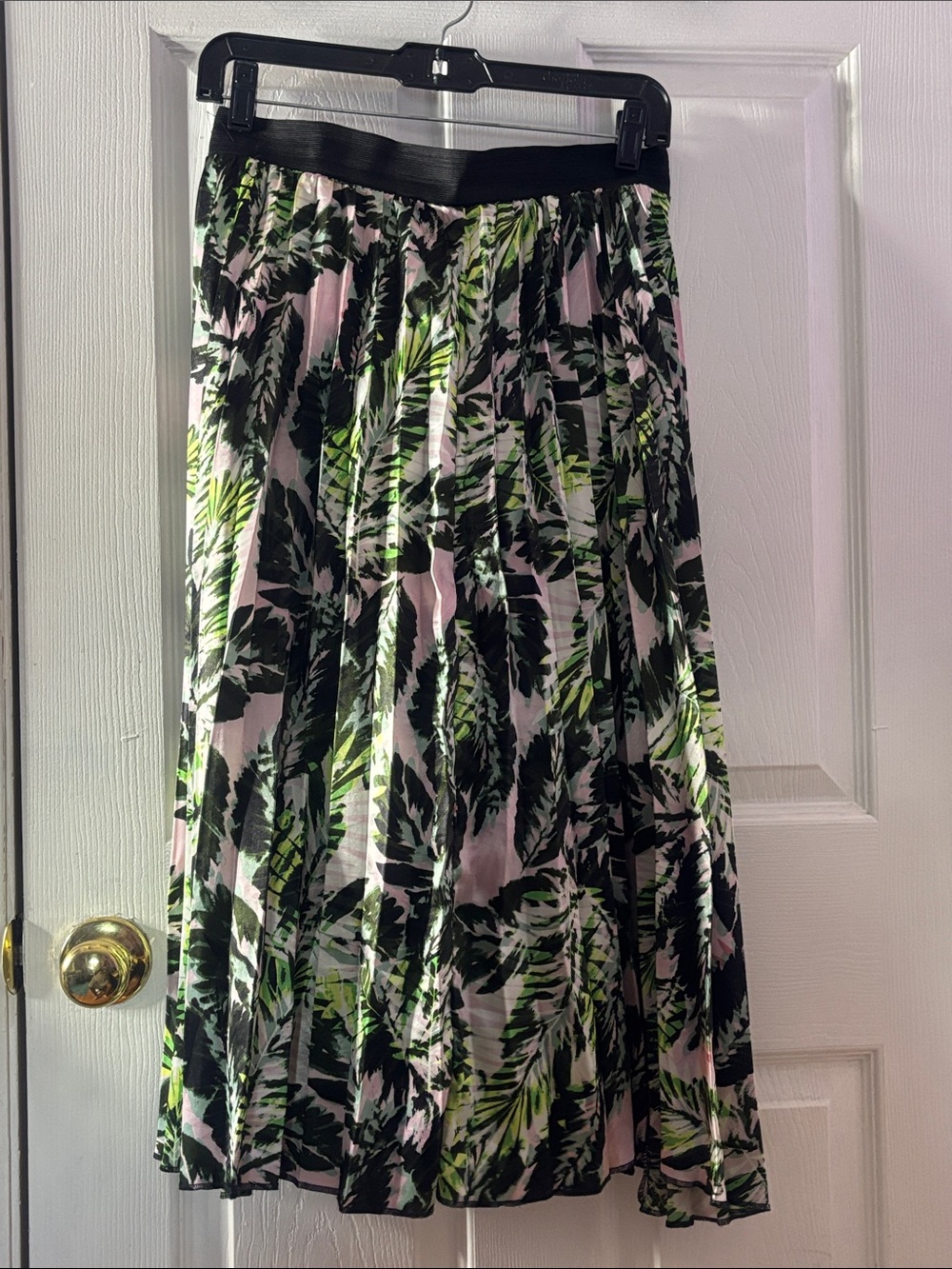 Printed Pleated Midi Skirt by New Look Black, Green & Pink